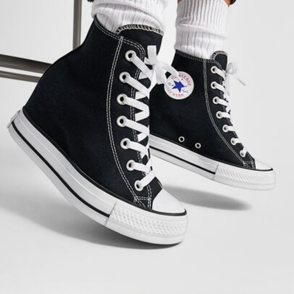 Converse Chuck Taylor All Star Wedge Platform Sneakers Black Size US 8.5 - Picture 3 of 3